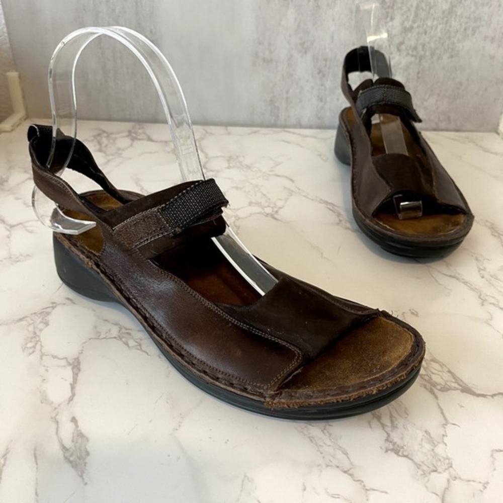 2/$30 Naot Sandals Women Sz 38 (US 8) Brown‎ Leather Slingback Comfort